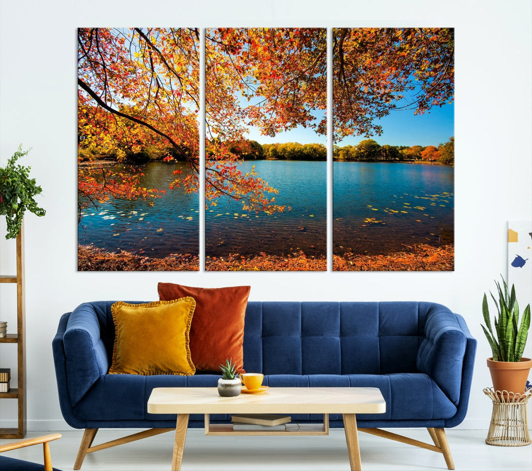 Fall Landscape Autumn Lake Tree Wall Art Canvas Print Large Photo Print