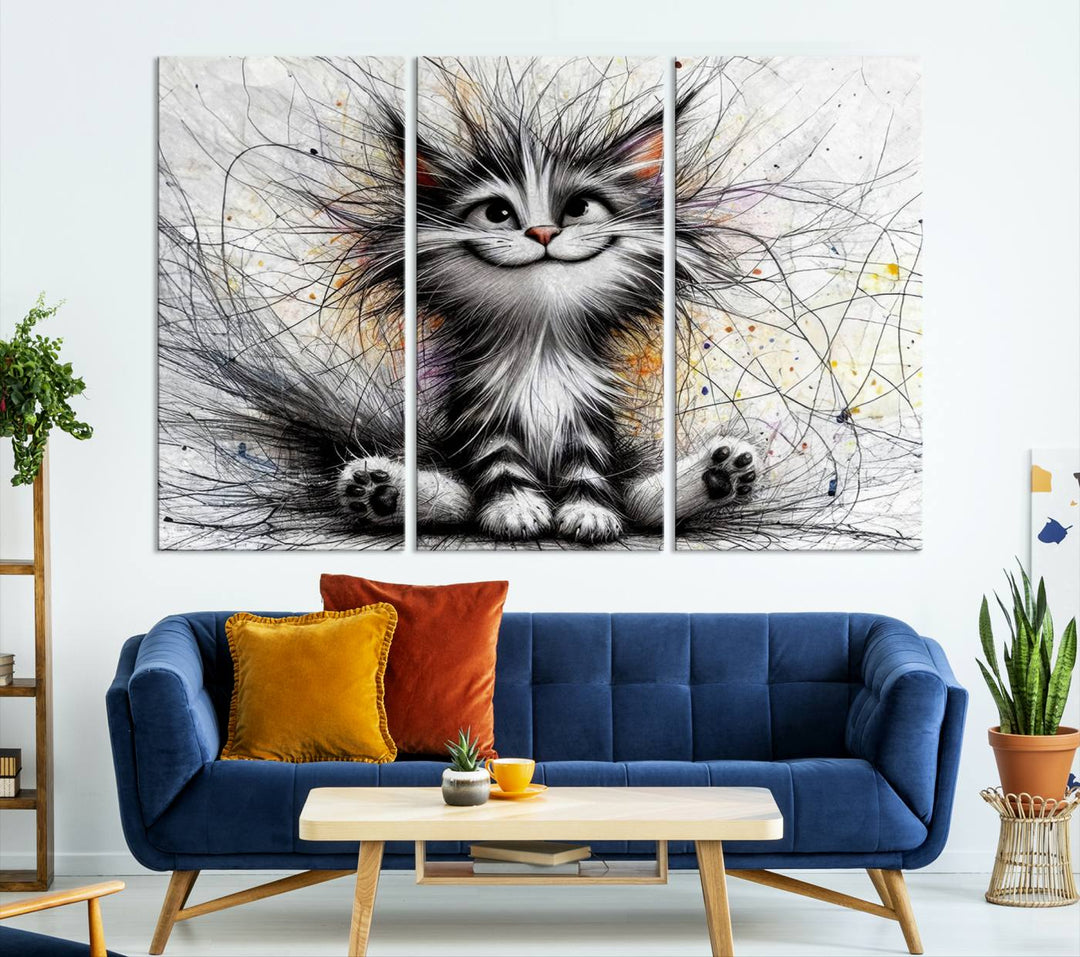 Fanny Baby Cat Wall Art Canvas Print, Pixar Style Cat Wall Art Print, Comic Cartoon Cat Print