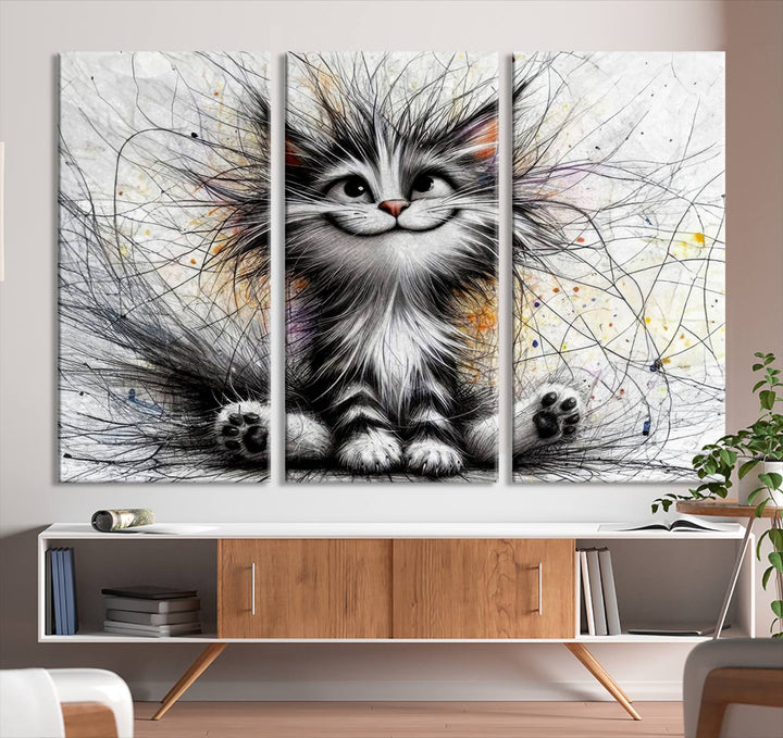 Fanny Baby Cat Wall Art Canvas Print, Pixar Style Cat Wall Art Print, Comic Cartoon Cat Print