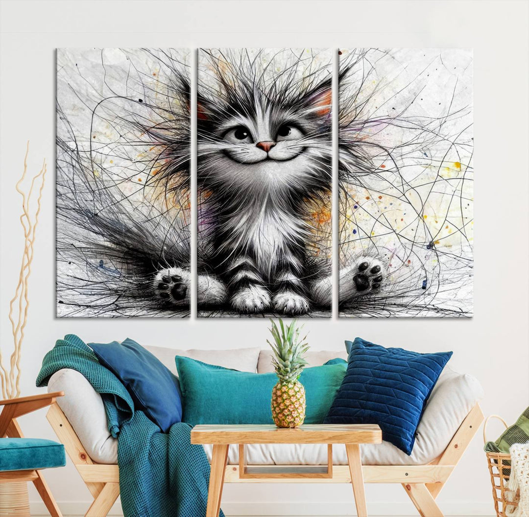 Fanny Baby Cat Wall Art Canvas Print, Pixar Style Cat Wall Art Print, Comic Cartoon Cat Print