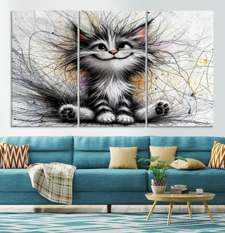 Fanny Baby Cat Wall Art Canvas Print, Pixar Style Cat Wall Art Print, Comic Cartoon Cat Print