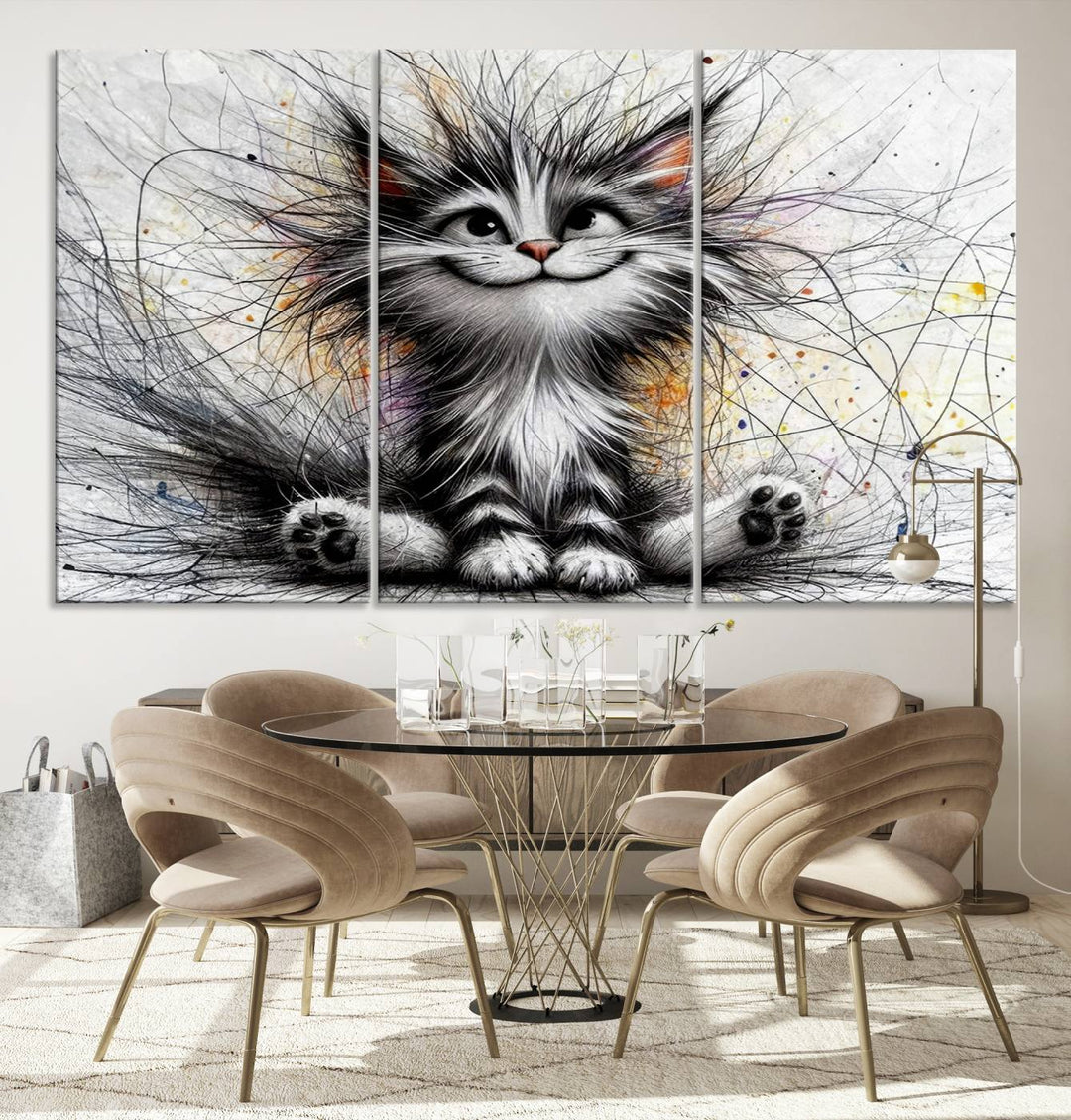 Fanny Baby Cat Wall Art Canvas Print, Pixar Style Cat Wall Art Print, Comic Cartoon Cat Print