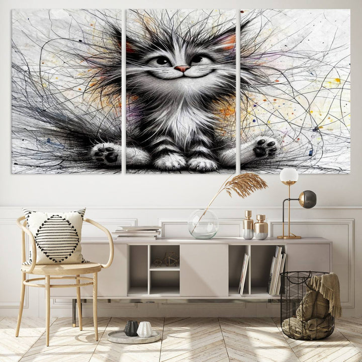 Fanny Baby Cat Wall Art Canvas Print, Pixar Style Cat Wall Art Print, Comic Cartoon Cat Print