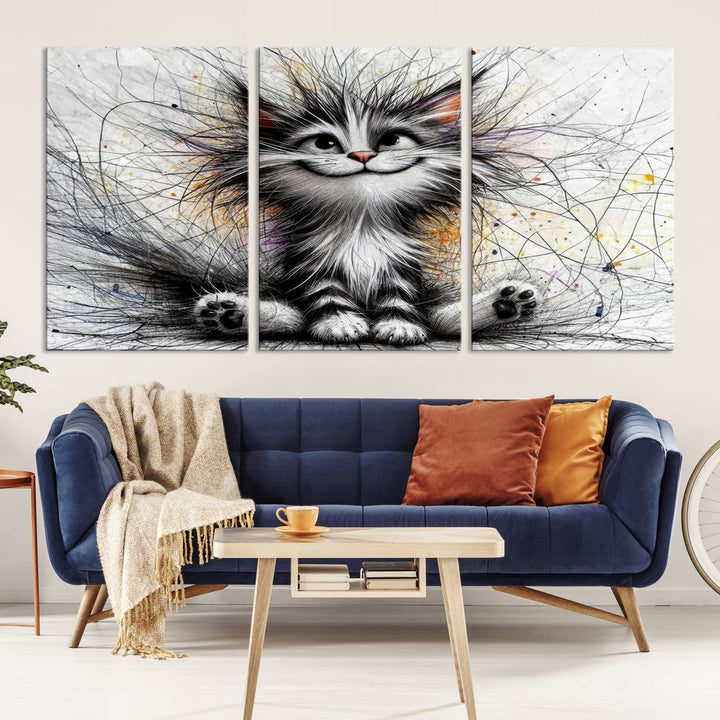 Fanny Baby Cat Wall Art Canvas Print, Pixar Style Cat Wall Art Print, Comic Cartoon Cat Print