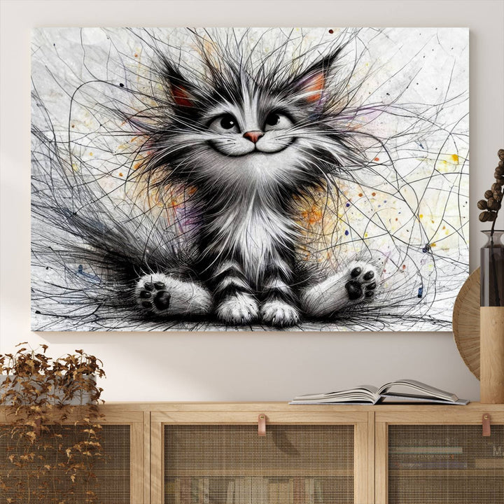 Fanny Baby Cat Wall Art Canvas Print, Pixar Style Cat Wall Art Print, Comic Cartoon Cat Print