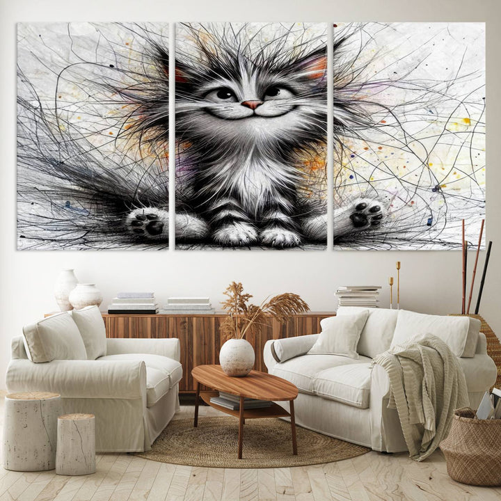 Fanny Baby Cat Wall Art Canvas Print, Pixar Style Cat Wall Art Print, Comic Cartoon Cat Print