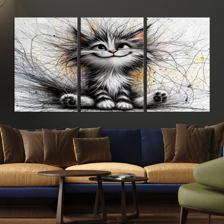 Fanny Baby Cat Wall Art Canvas Print, Pixar Style Cat Wall Art Print, Comic Cartoon Cat Print