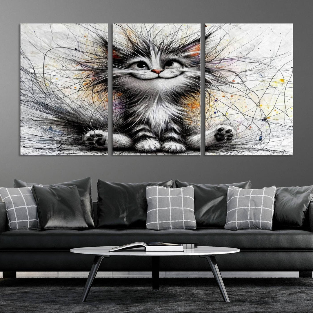 Fanny Baby Cat Wall Art Canvas Print, Pixar Style Cat Wall Art Print, Comic Cartoon Cat Print