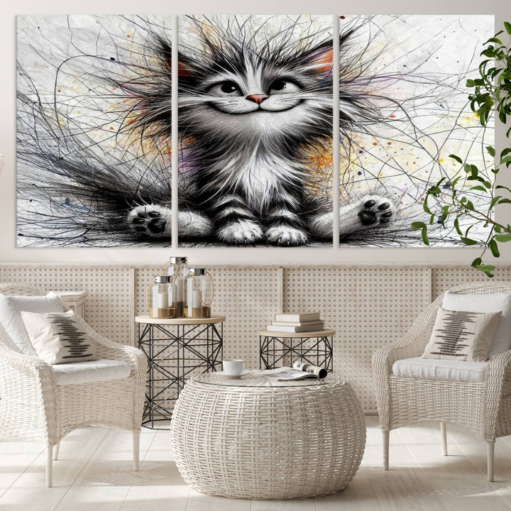 Fanny Baby Cat Wall Art Canvas Print, Pixar Style Cat Wall Art Print, Comic Cartoon Cat Print