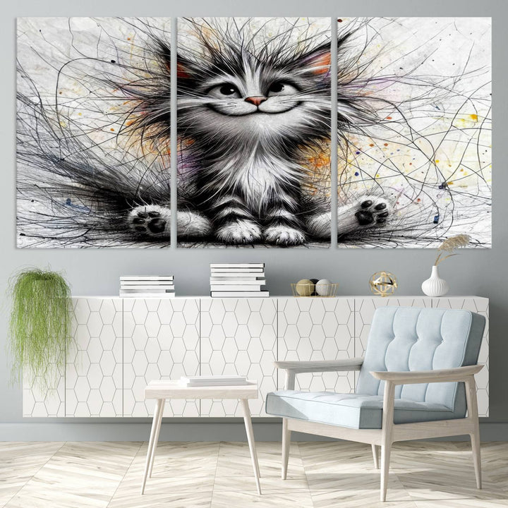 Fanny Baby Cat Wall Art Canvas Print, Pixar Style Cat Wall Art Print, Comic Cartoon Cat Print