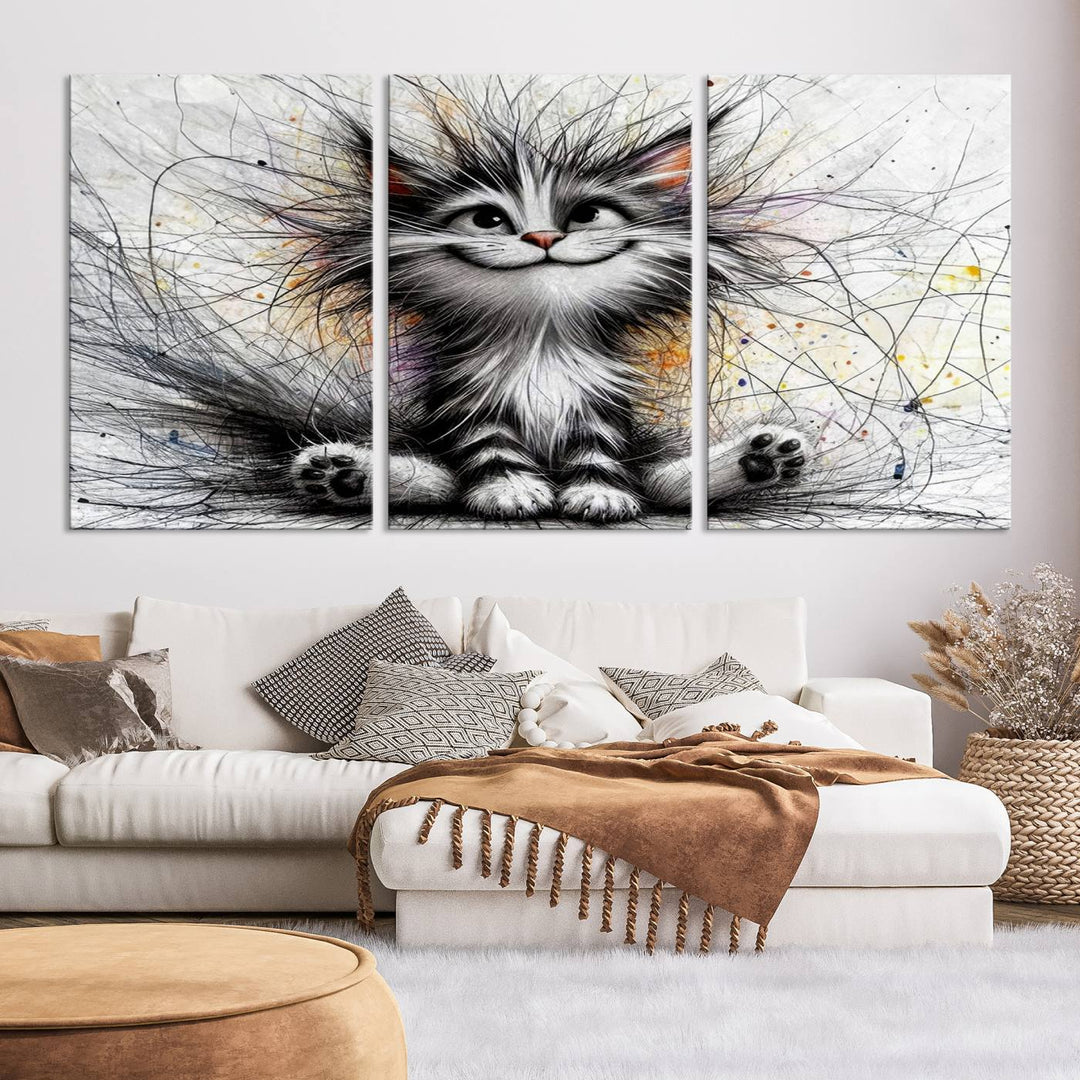 Fanny Baby Cat Wall Art Canvas Print, Pixar Style Cat Wall Art Print, Comic Cartoon Cat Print