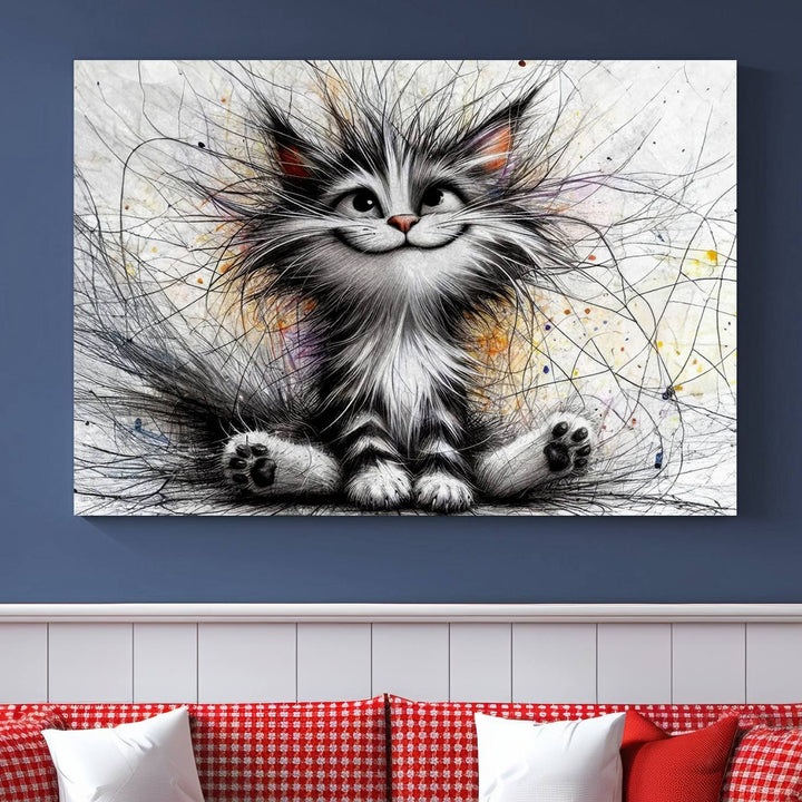 Fanny Baby Cat Wall Art Canvas Print, Pixar Style Cat Wall Art Print, Comic Cartoon Cat Print