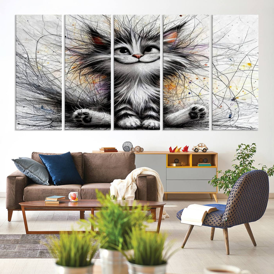 Fanny Baby Cat Wall Art Canvas Print, Pixar Style Cat Wall Art Print, Comic Cartoon Cat Print