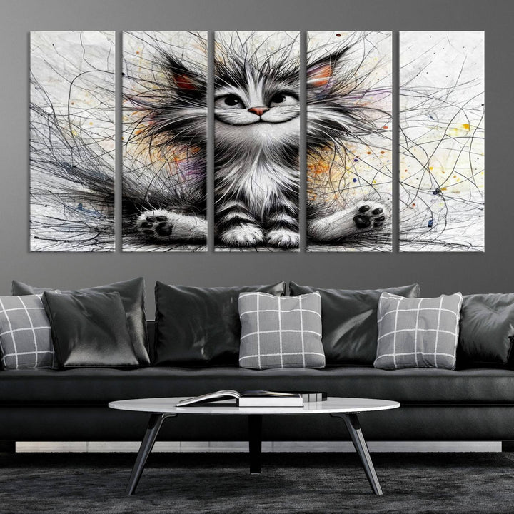 Fanny Baby Cat Wall Art Canvas Print, Pixar Style Cat Wall Art Print, Comic Cartoon Cat Print