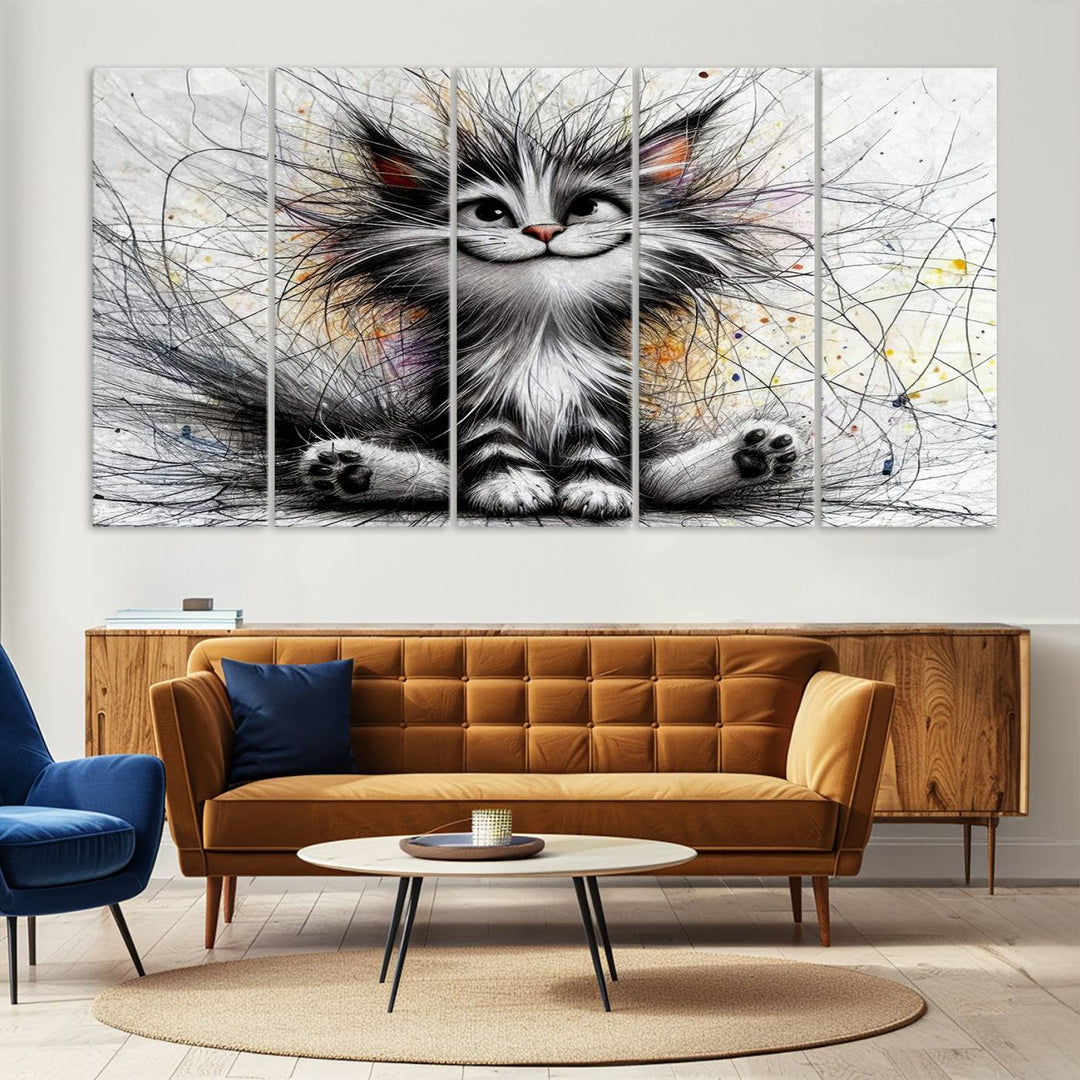 Fanny Baby Cat Wall Art Canvas Print, Pixar Style Cat Wall Art Print, Comic Cartoon Cat Print