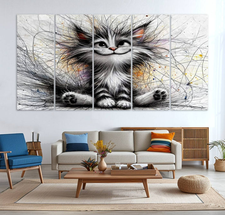 Fanny Baby Cat Wall Art Canvas Print, Pixar Style Cat Wall Art Print, Comic Cartoon Cat Print