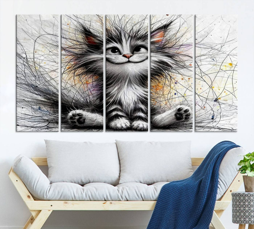 Fanny Baby Cat Wall Art Canvas Print, Pixar Style Cat Wall Art Print, Comic Cartoon Cat Print