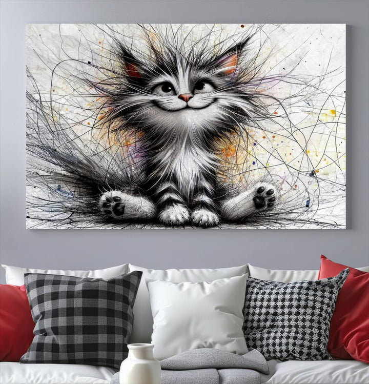 Fanny Baby Cat Wall Art Canvas Print, Pixar Style Cat Wall Art Print, Comic Cartoon Cat Print