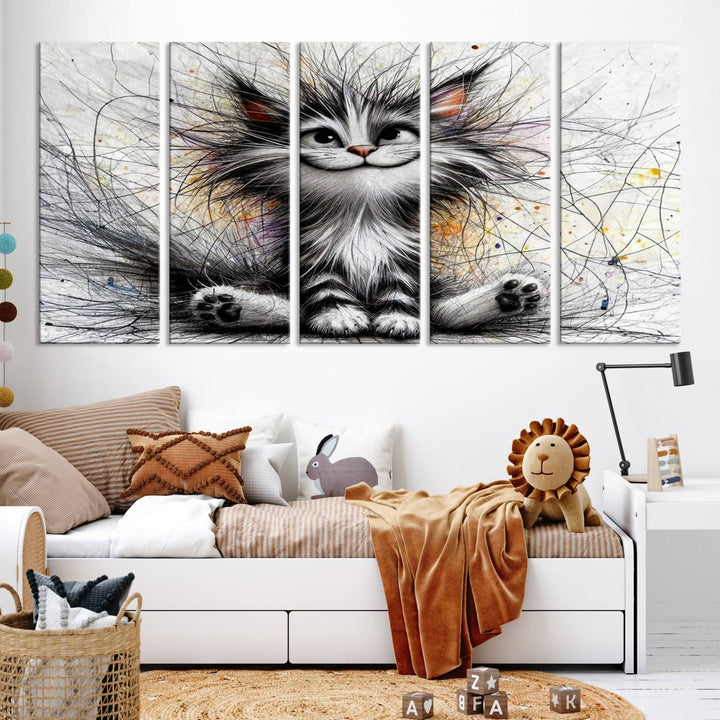 Fanny Baby Cat Wall Art Canvas Print, Pixar Style Cat Wall Art Print, Comic Cartoon Cat Print