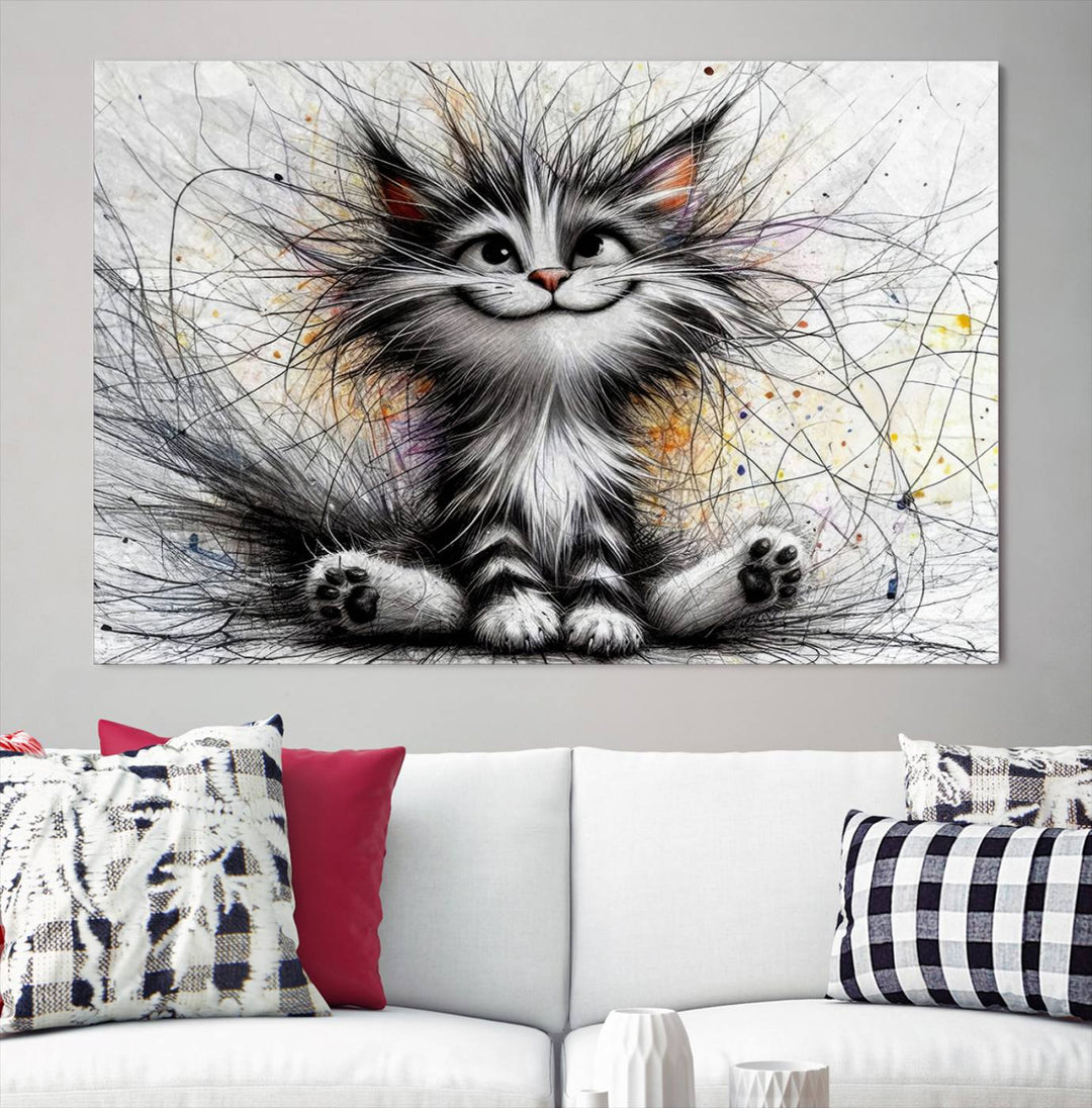 Fanny Baby Cat Wall Art Canvas Print, Pixar Style Cat Wall Art Print, Comic Cartoon Cat Print