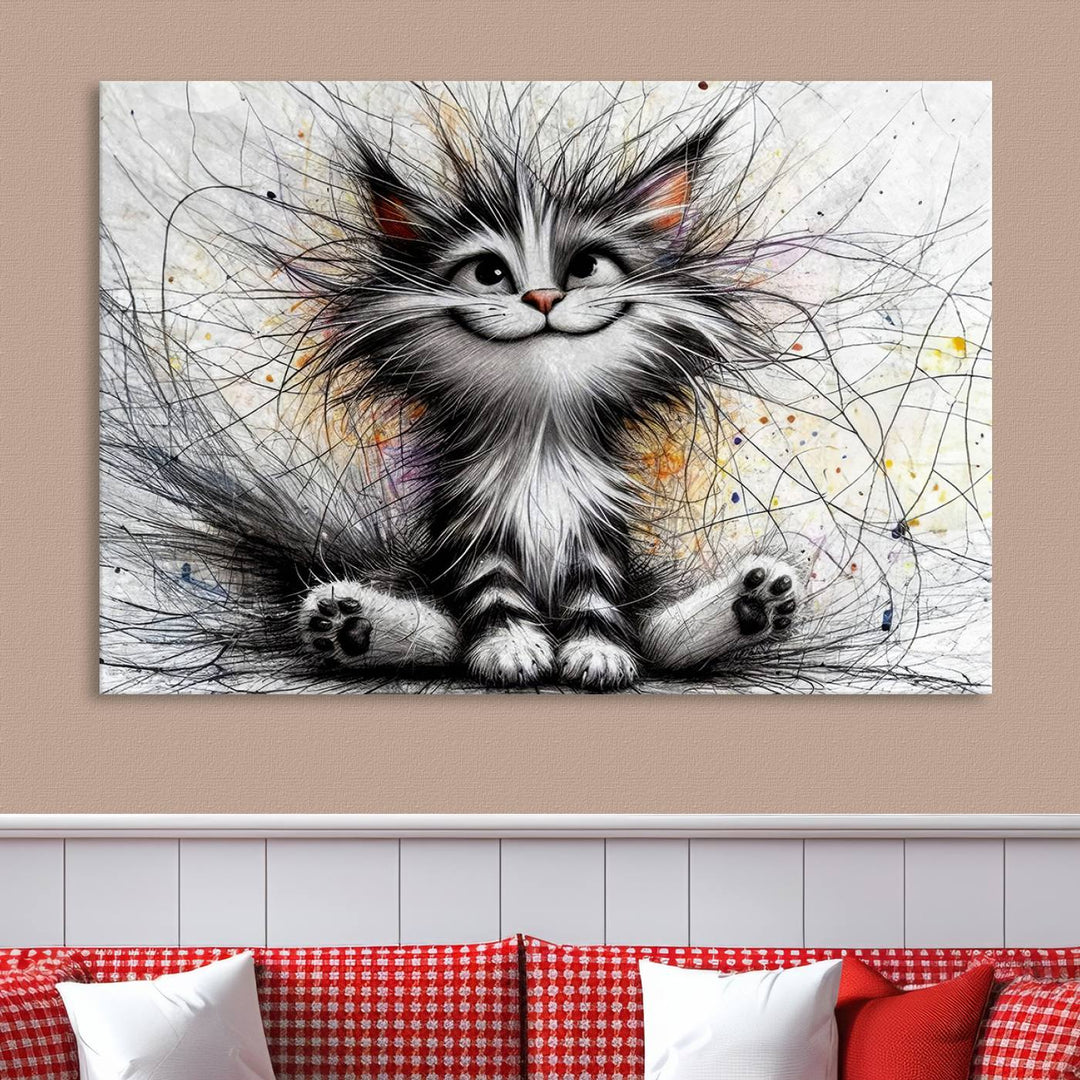 Fanny Baby Cat Wall Art Canvas Print, Pixar Style Cat Wall Art Print, Comic Cartoon Cat Print