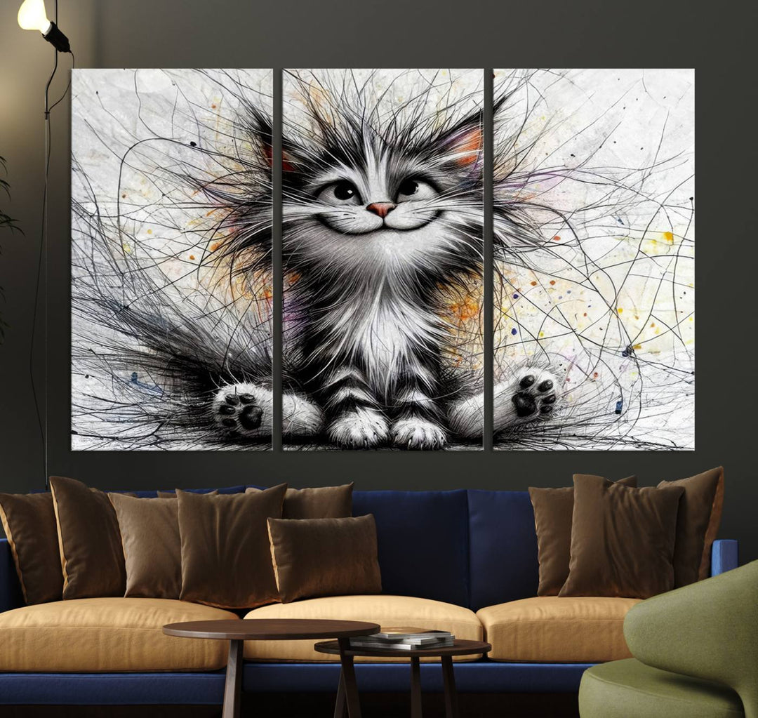 Fanny Baby Cat Wall Art Canvas Print, Pixar Style Cat Wall Art Print, Comic Cartoon Cat Print