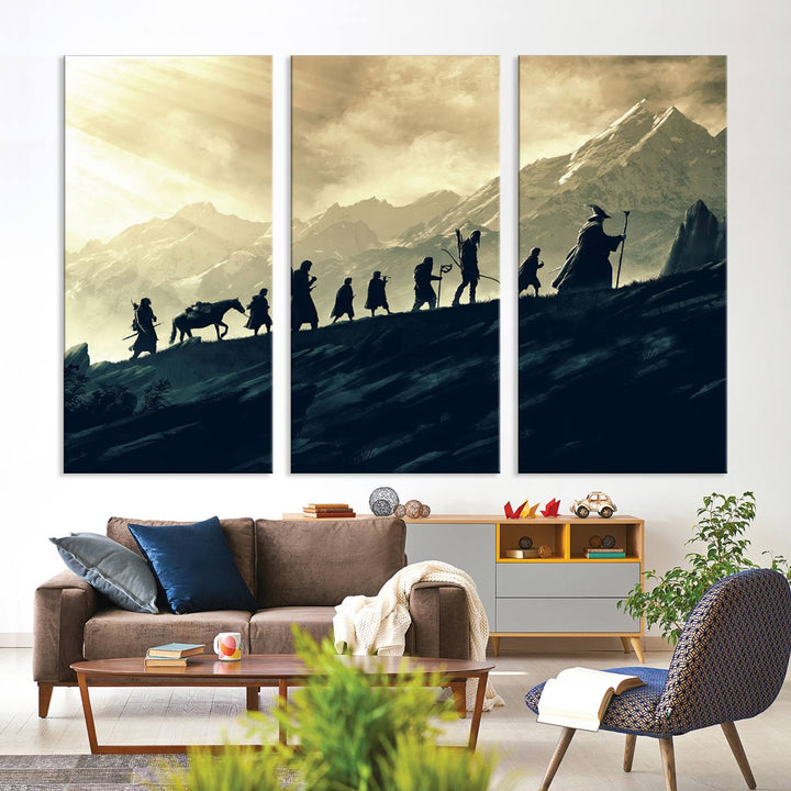 Fellowship of the Ring Wall Art Canvas Print, Framed set of 3 LOTR Print, Lord of the Rings Canvas Art