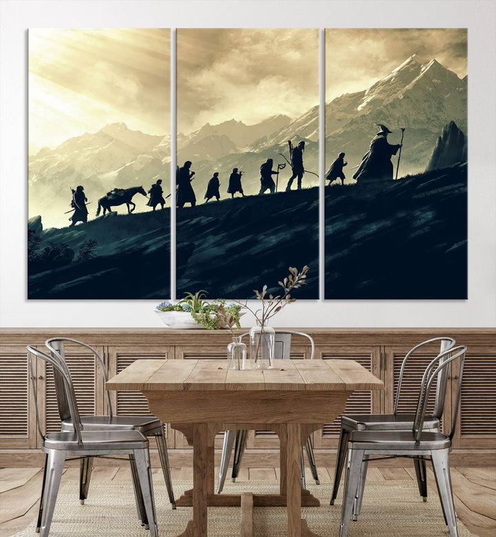 Fellowship of the Ring Wall Art Canvas Print, Framed set of 3 LOTR Print, Lord of the Rings Canvas Art