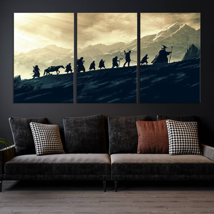 Fellowship of the Ring Wall Art Canvas Print, Framed set of 3 LOTR Print, Lord of the Rings Canvas Art