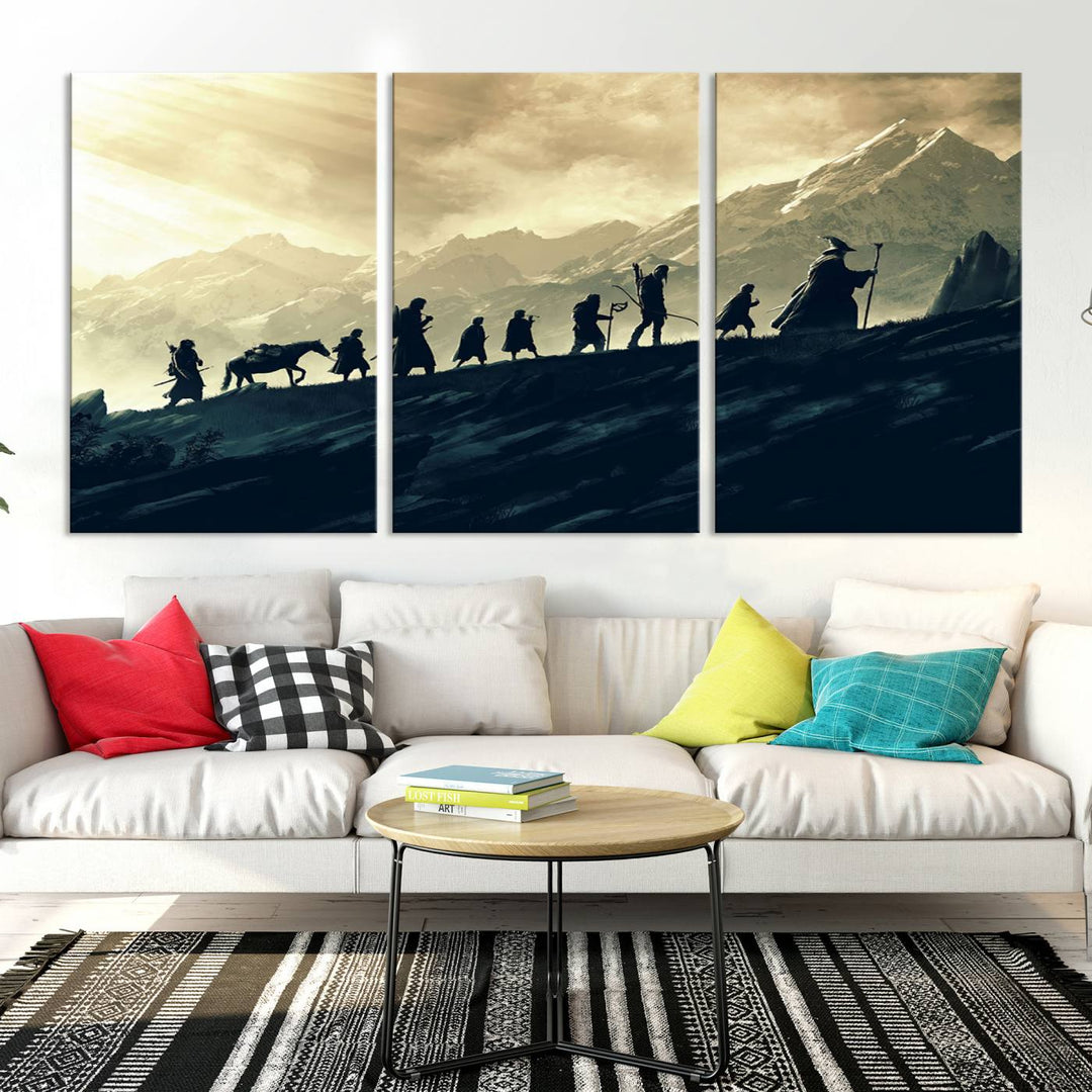 Fellowship of the Ring Wall Art Canvas Print, Framed set of 3 LOTR Print, Lord of the Rings Canvas Art