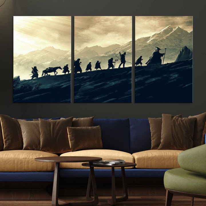 Fellowship of the Ring Wall Art Canvas Print, Framed set of 3 LOTR Print, Lord of the Rings Canvas Art