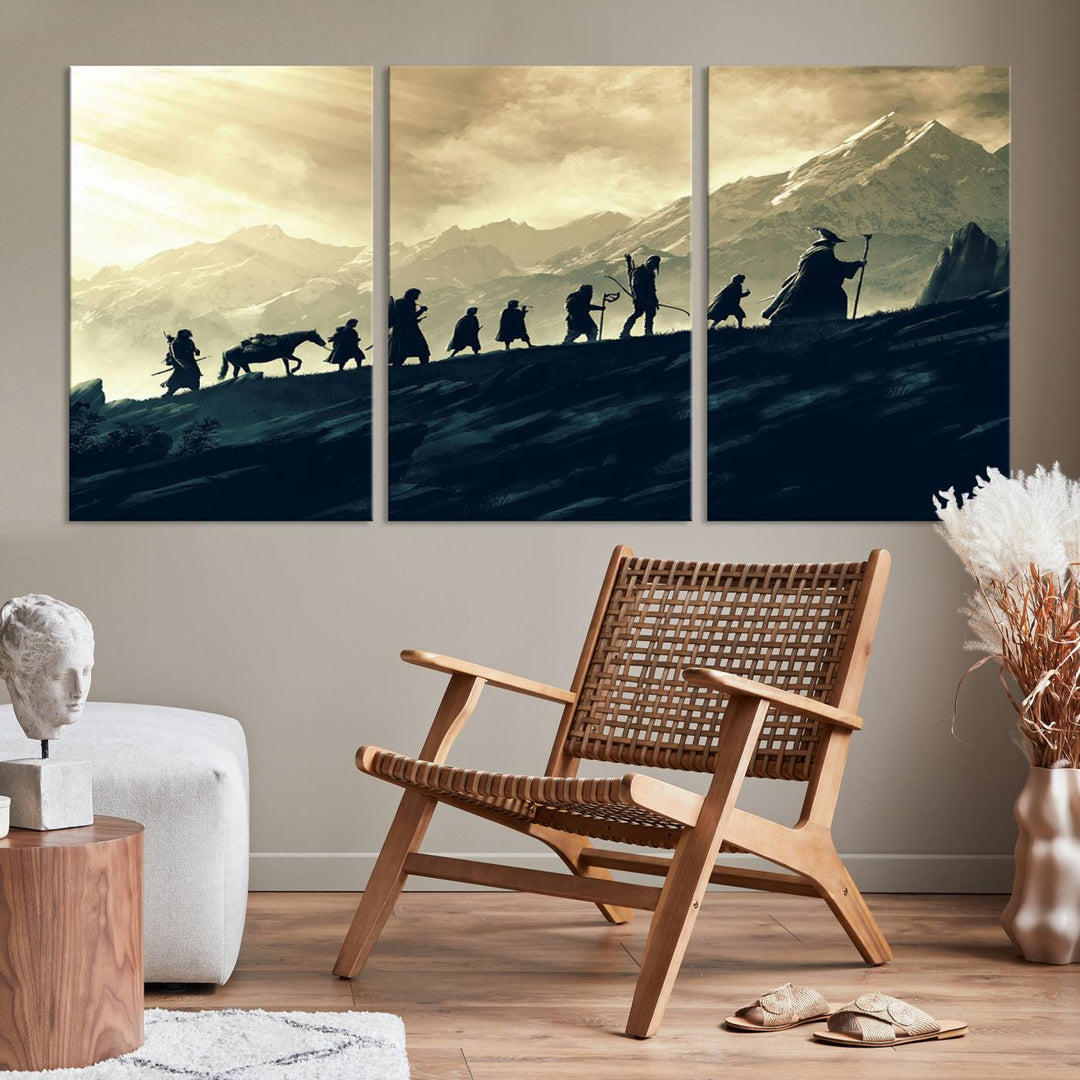 Fellowship of the Ring Wall Art Canvas Print, Framed set of 3 LOTR Print, Lord of the Rings Canvas Art