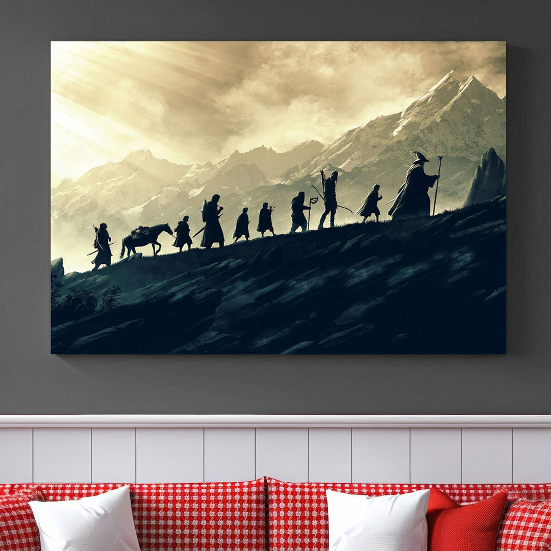 Fellowship of the Ring Wall Art Canvas Print, Framed set of 3 LOTR Print, Lord of the Rings Canvas Art