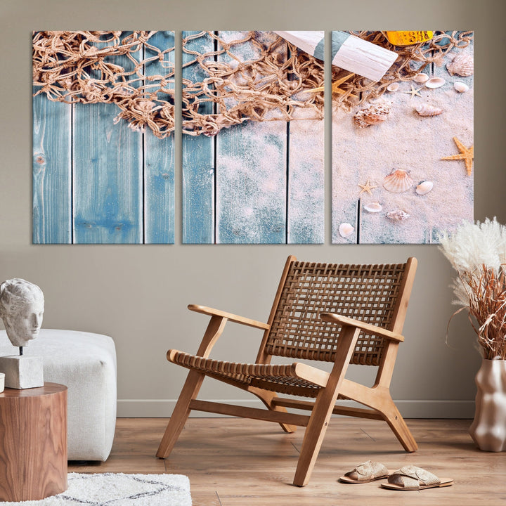 Fishing Net on Old Rusty Woods Canvas Wall Art Print Nautical Artwork