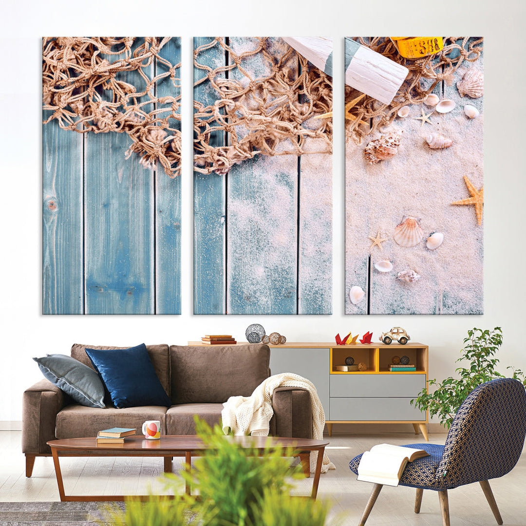 Fishing Net on Old Rusty Woods Canvas Wall Art Print Nautical Artwork