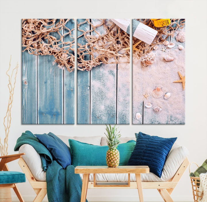 Fishing Net on Old Rusty Woods Canvas Wall Art Print Nautical Artwork