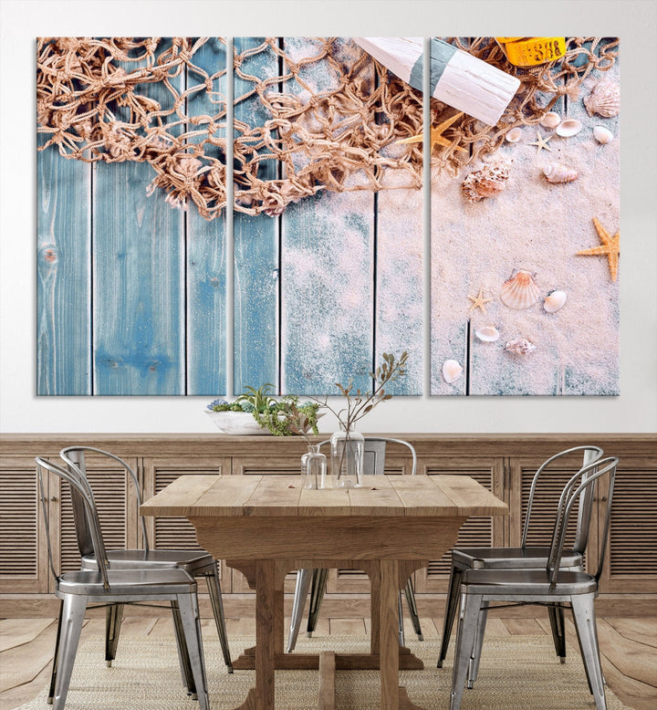 Fishing Net on Old Rusty Woods Canvas Wall Art Print Nautical Artwork