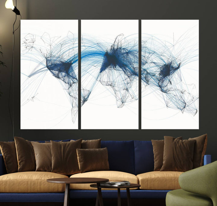 Flight Routes World Map wall art canvas Flight Map art Air Traffic Aviation Map Large canvas art