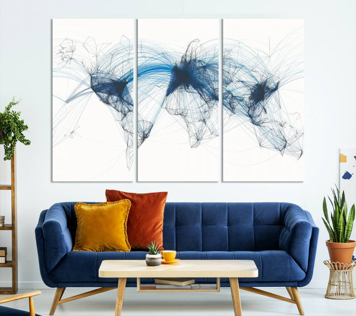 Flight Routes World Map wall art canvas Flight Map art Air Traffic Aviation Map Large canvas art