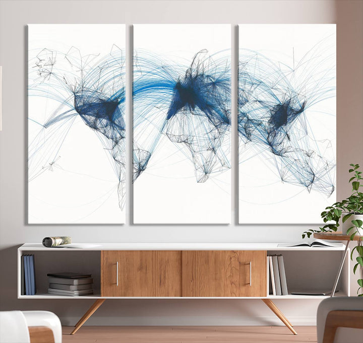 Flight Routes World Map wall art canvas Flight Map art Air Traffic Aviation Map Large canvas art