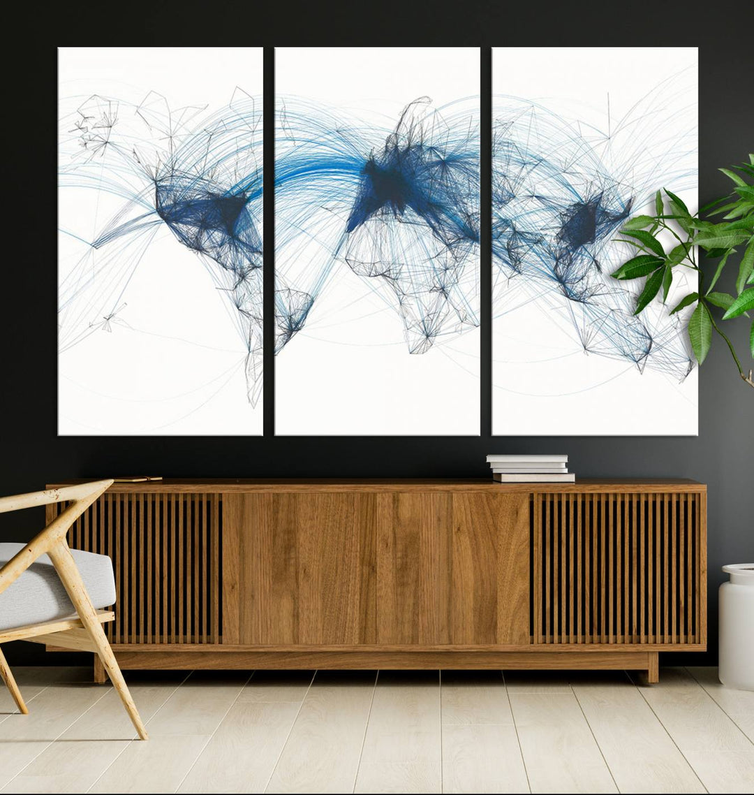 Flight Routes World Map wall art canvas Flight Map art Air Traffic Aviation Map Large canvas art