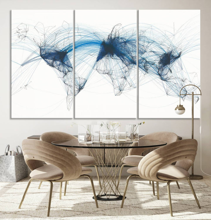 Flight Routes World Map wall art canvas Flight Map art Air Traffic Aviation Map Large canvas art