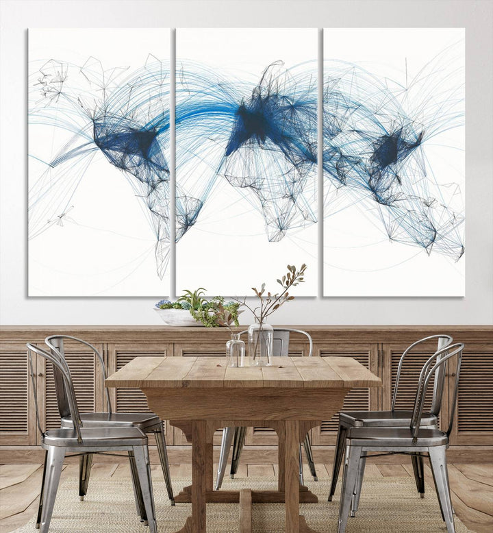 Flight Routes World Map wall art canvas Flight Map art Air Traffic Aviation Map Large canvas art