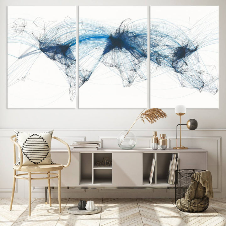 Flight Routes World Map wall art canvas Flight Map art Air Traffic Aviation Map Large canvas art