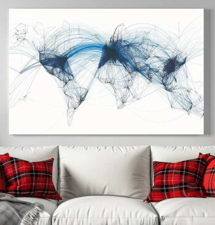 Flight Routes World Map wall art canvas Flight Map art Air Traffic Aviation Map Large canvas art