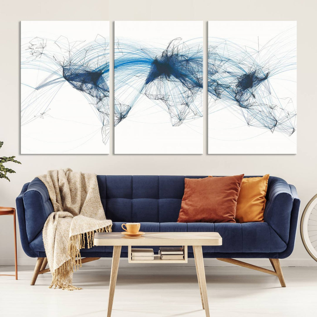 Flight Routes World Map wall art canvas Flight Map art Air Traffic Aviation Map Large canvas art