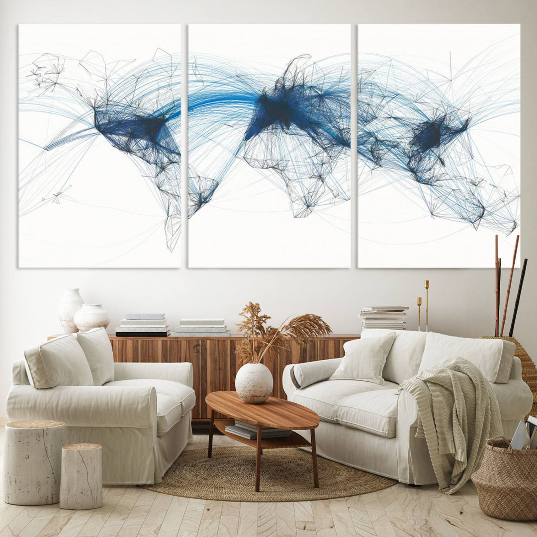 Flight Routes World Map wall art canvas Flight Map art Air Traffic Aviation Map Large canvas art