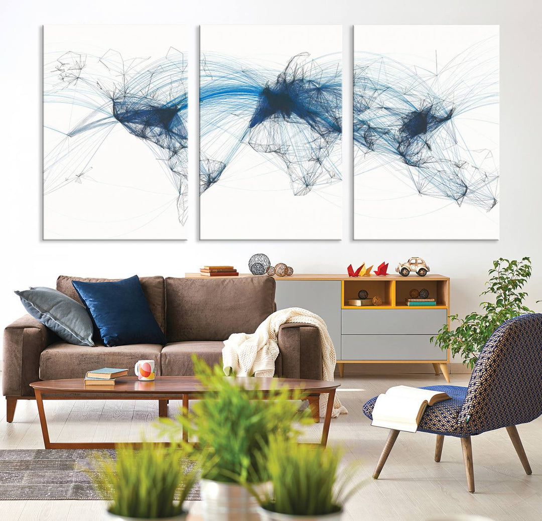 Flight Routes World Map wall art canvas Flight Map art Air Traffic Aviation Map Large canvas art