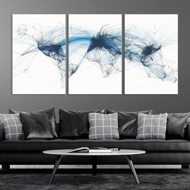 Flight Routes World Map wall art canvas Flight Map art Air Traffic Aviation Map Large canvas art