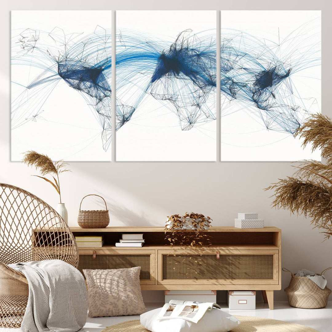 Flight Routes World Map wall art canvas Flight Map art Air Traffic Aviation Map Large canvas art